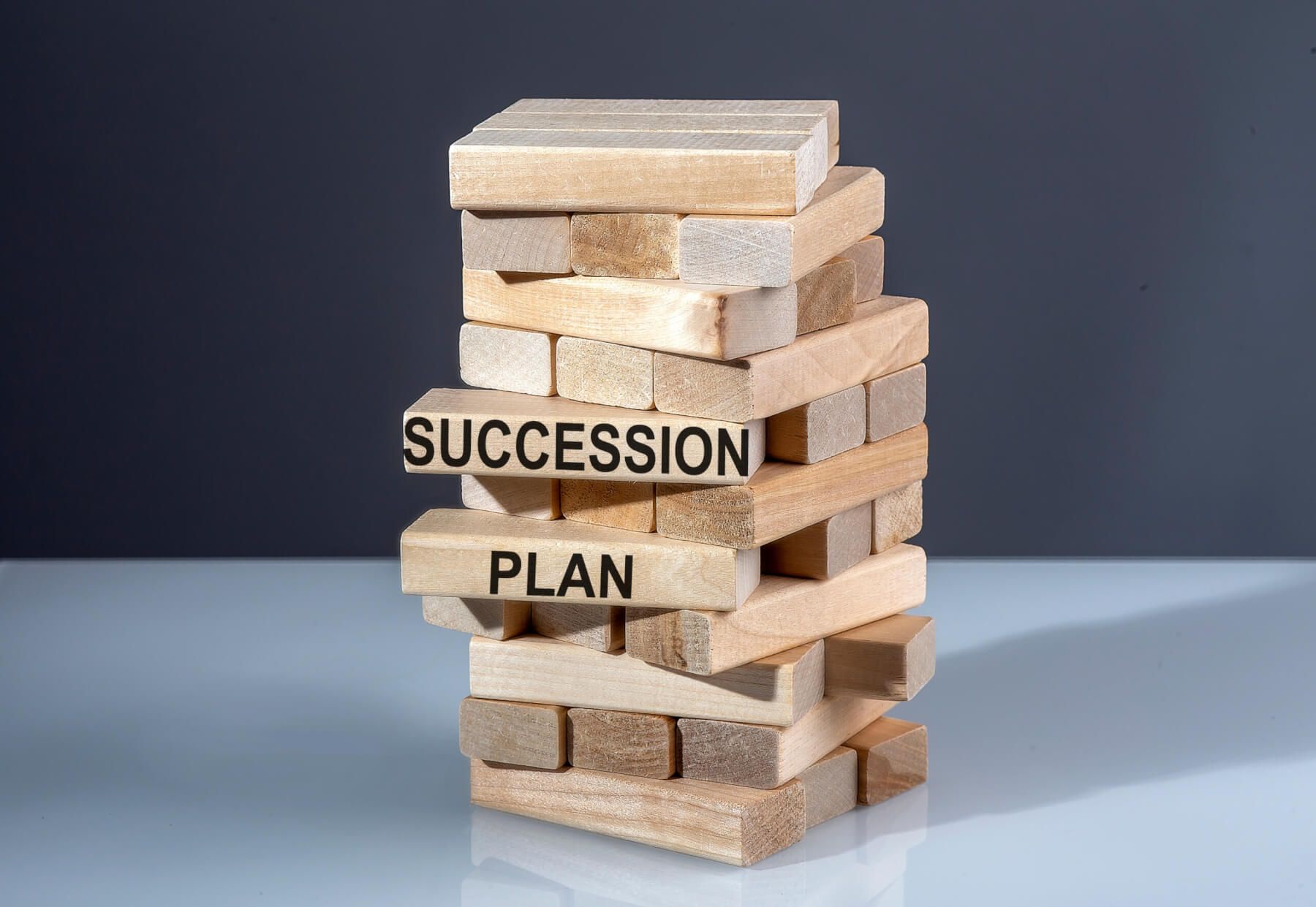 The text on the wooden blocks Succession Plan.